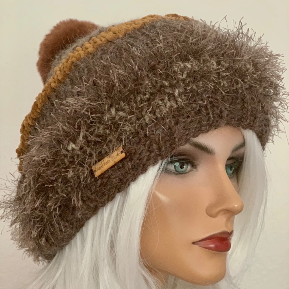 Hand Knits 2 Love Slouch Beanie Hat Beret Brown